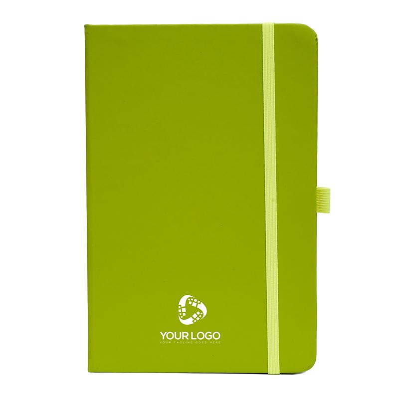 Green- Pu Leather Note Book With Elastic Band & Pen Holder With Logo